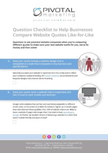 Website cost, Question Checklist to Help Businesses Compare Website Quotes