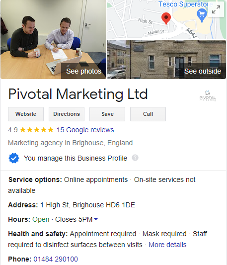 Pivotal Marketing Google My Business in search