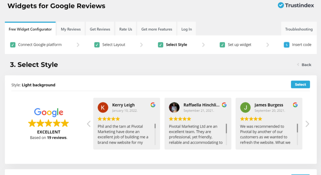Embed Google Reviews WordPress pt 3, select style